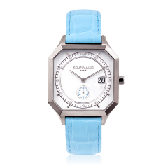 Sport watch - Steel Case,12 Diamonds, Riviera Blue Leather Strap